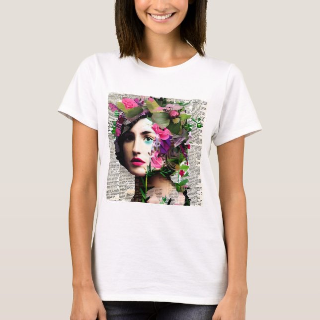 Vintage Woman Paper Collage Art T-Shirt (Front)