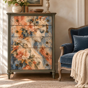 Vintage Woman Peach Roses Decoupage Tissue Paper
