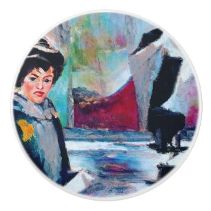 Vintage Woman Portrait with Abstract Background Ceramic Knob