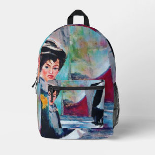 Vintage Woman Portrait with Abstract Background Printed Backpack