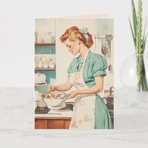 Vintage Woman Preparing Easter Eggs Holiday Card