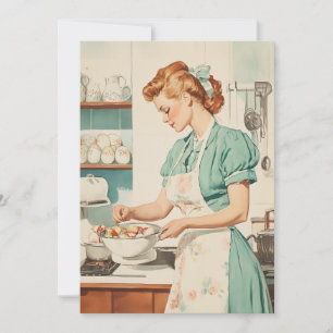 Vintage Woman Preparing Easter Eggs Holiday Card