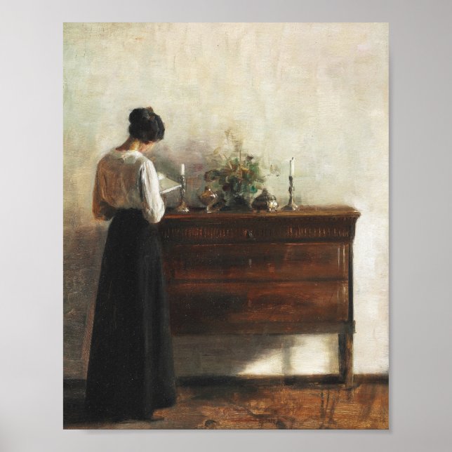 Vintage Woman Reading Light Academia Art Poster (Front)