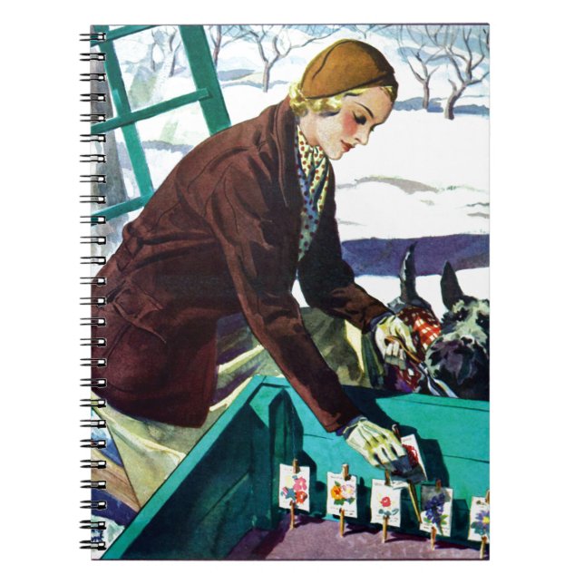 Vintage Woman & Scottie Dog Planting Notebook (Front)