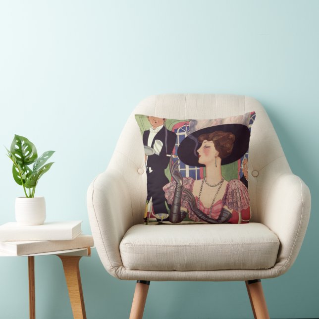 Vintage Woman Smoking Cigarette Drinking Champagne Cushion (Chair)