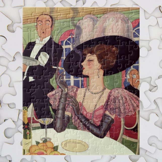 Vintage Woman Smoking Cigarette Drinking Champagne Jigsaw Puzzle (Creator Uploaded)