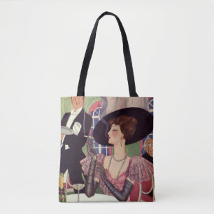Vintage Woman Smoking Cigarette Drinking Champagne Tote Bag