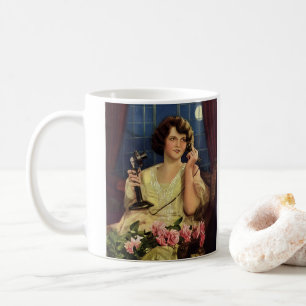 Vintage Woman Talking on the Phone Rose Flowers Coffee Mug