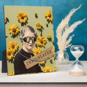 Vintage Woman Trailblazer Daisies Kitsch Plaque