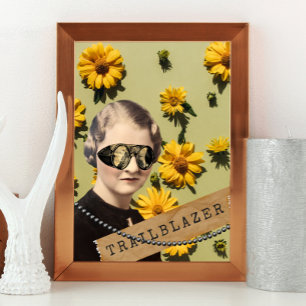 Vintage Woman Trailblazer Daisies Kitsch  Poster