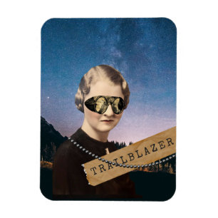 Vintage Woman Trailblazer Night Sky Pop Art Magnet
