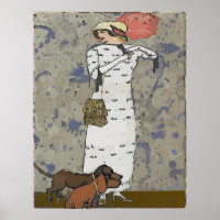 Vintage woman Walking Dachshunds