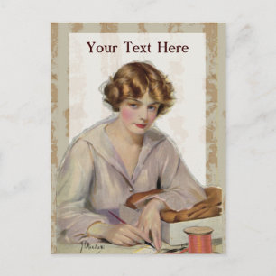 Vintage Woman with a Letter Postcard