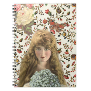 Vintage Woman with Calico Floral Pattern Notebook