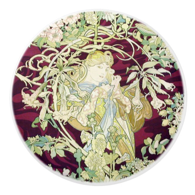 Vintage Woman with Daisy Ceramic Knob (Front)