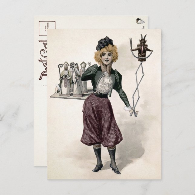 Vintage Woman with Krampus Doll Postcard  (Front/Back)