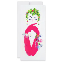 Vintage woman with long pink gloves Christmas card
