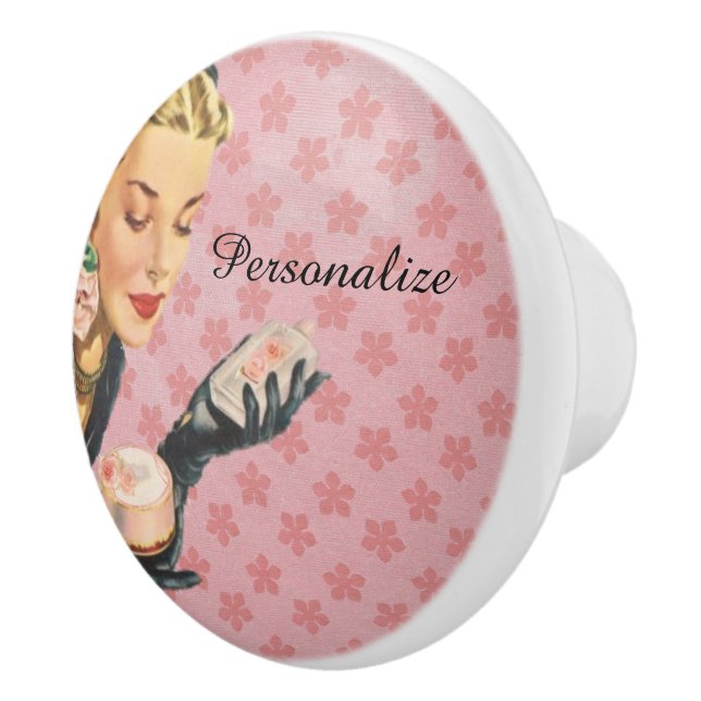 Vintage Woman with Vanities Personalise Dresser Ceramic Knob (Right)