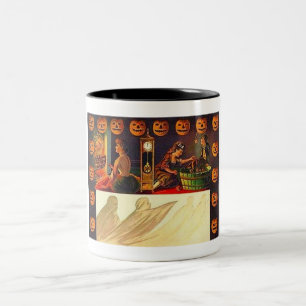 Vintage Women, Ghost and Jack o' Lanterns Two-Tone Coffee Mug