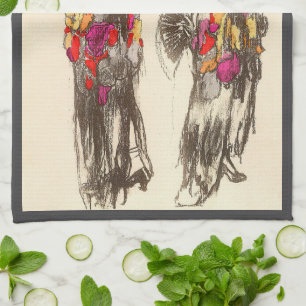 Vintage Women of Fashion with Spring Dresses Tea Towel