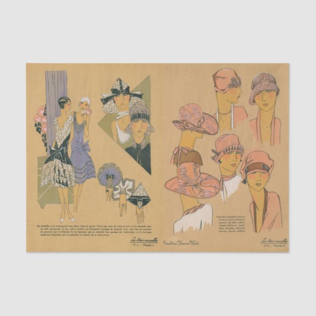 Vintage Women's French Fashion Hats Dresses Tissue Paper (Front)
