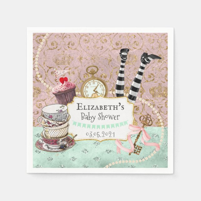 Vintage Wonderland Pink and Turquoise Napkin (Front)