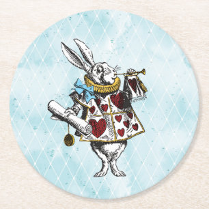 Vintage Wonderland Rabbit Illustration Round Paper Coaster