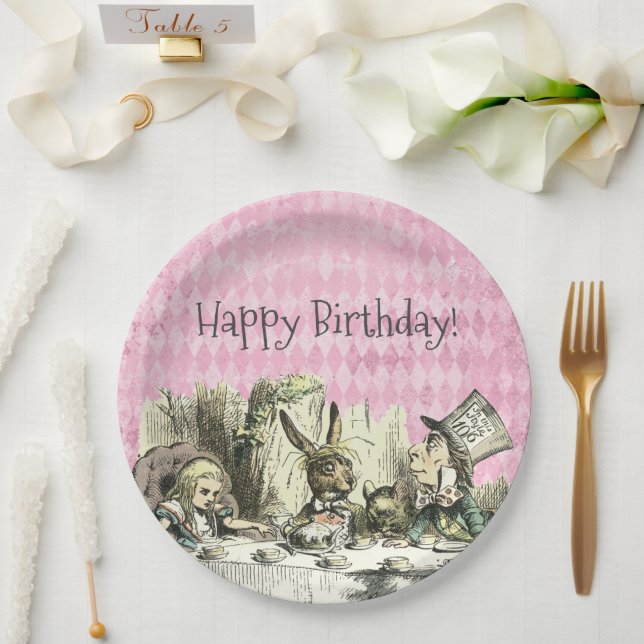Vintage Wonderland Tea Pink Party  Paper Plates (Wedding)
