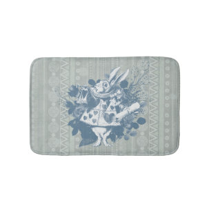Vintage Wonderland White Rabbit Herald   Bath Mat