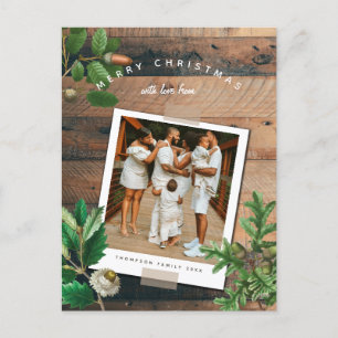 Vintage Wood Acorn Christmas Family Photo Holiday Postcard