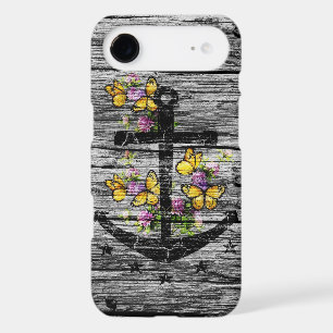 Vintage Wood & Black Anchor With Yellow Butterfly