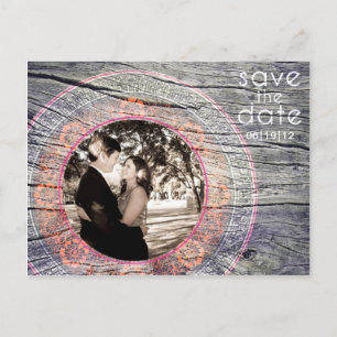 Vintage Wood - Custom Save the Date - Coral+Fushia Announcement Postcard