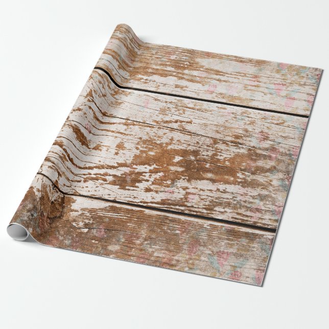 Vintage Wood Effect Faded Floral Wrapping Paper (Unrolled)