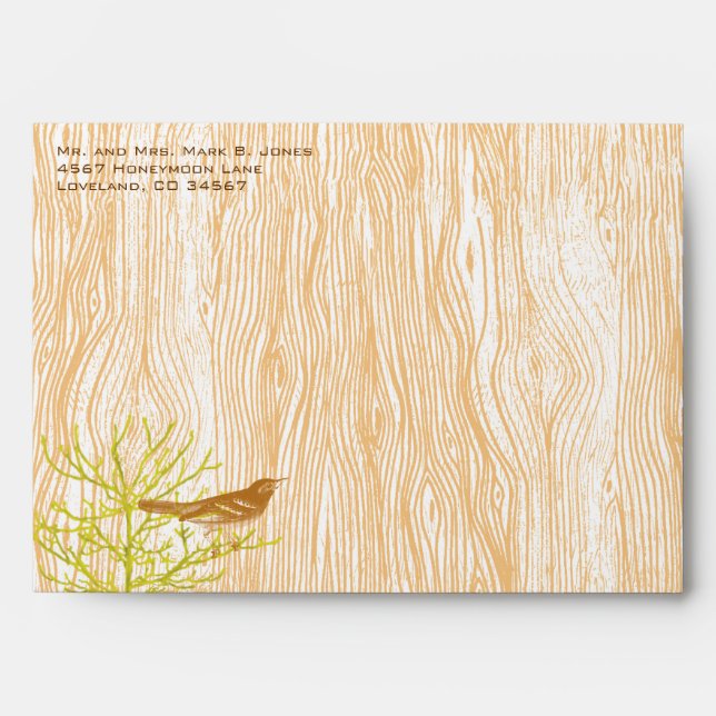 Vintage Wood Grain Tree Bird Damask Envelope (Front)