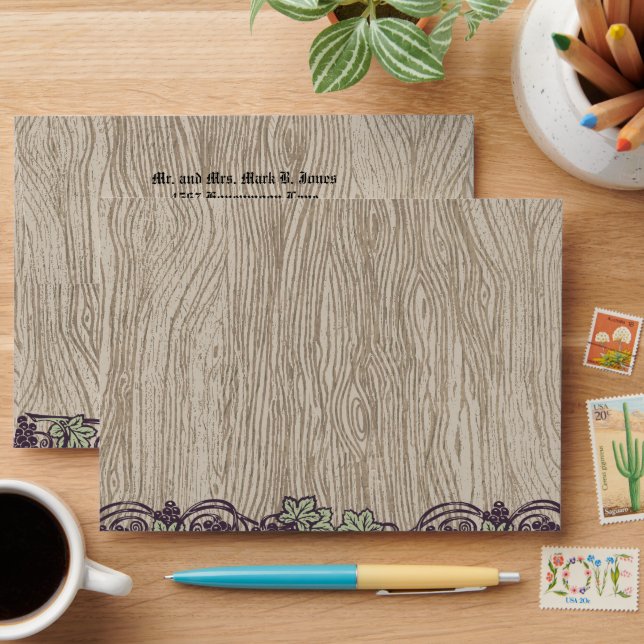 Vintage Wood Grain Vineyard Vines & Grape Envelope (Desk)