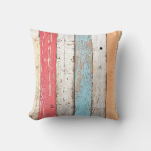 Vintage Wood: Multicolored Cracked Texture. Cushion
