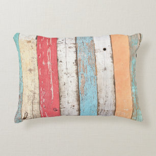 Vintage Wood: Multicolored Cracked Texture. Decorative Cushion