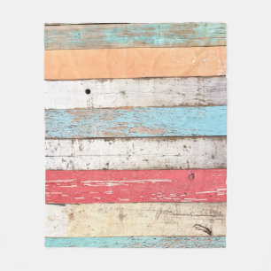 Vintage Wood: Multicolored Cracked Texture. Fleece Blanket