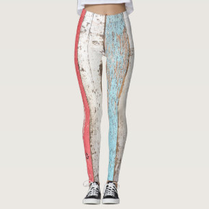 Vintage Wood: Multicolored Cracked Texture. Leggings