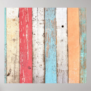 Vintage Wood: Multicolored Cracked Texture. Poster