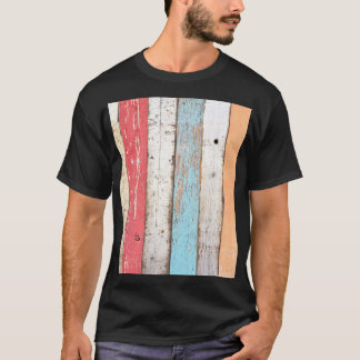 Vintage Wood: Multicolored Cracked Texture. T-Shirt