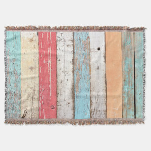 Vintage Wood: Multicolored Cracked Texture. Throw Blanket