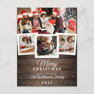 Vintage Wood & Snow Holiday 4 Photo Card