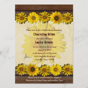Vintage Wood Sunflowers Bridal Shower Invitation