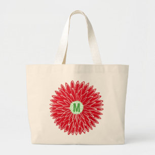 Vintage Woodblock Pink & Red Flower Blossoms Large Tote Bag