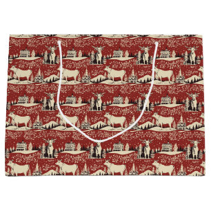 Vintage Woodcut Cow Wrapping Paper Large Gift Bag