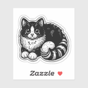 Vintage Woodcut Tuxedo Cat - Cute Black and White 