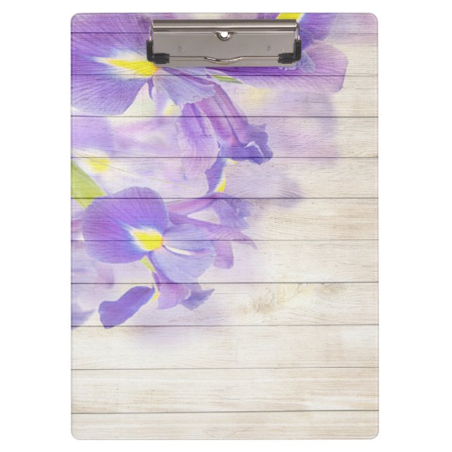 Vintage Wooden Background Modern Elegant Lily Clipboard (Front)