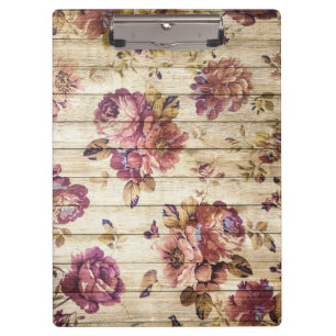 Vintage Wooden Background Modern Elegant Roses Clipboard