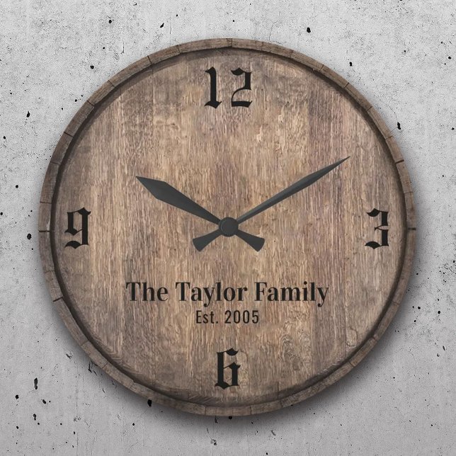 Vintage Wooden Barrel Head Family Name Established Large Clock (Creator Uploaded)
